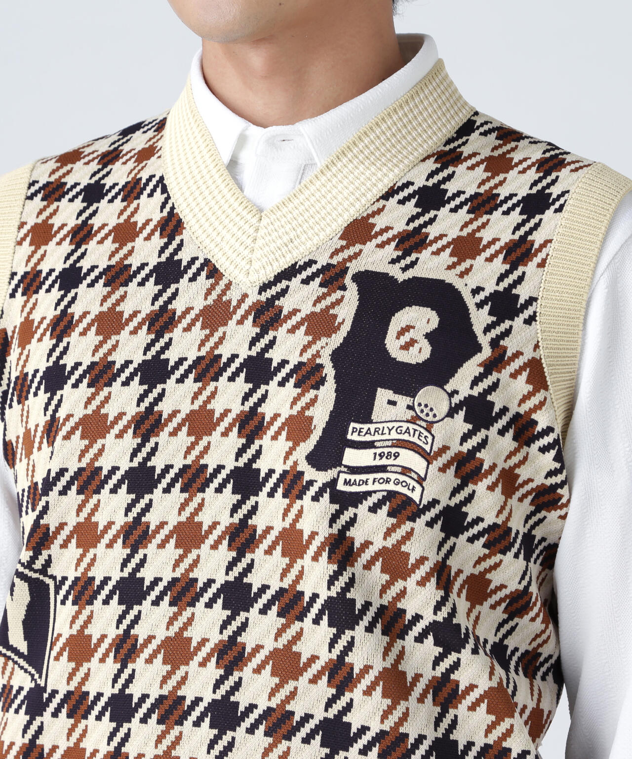 14GジャガードVネックニットベスト ＜ガンクラブチェック柄＞