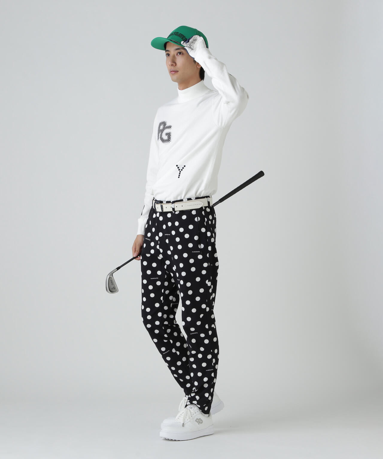 12G部分ジャガードカシミヤタッチコットンハイネックニットプルオーバー