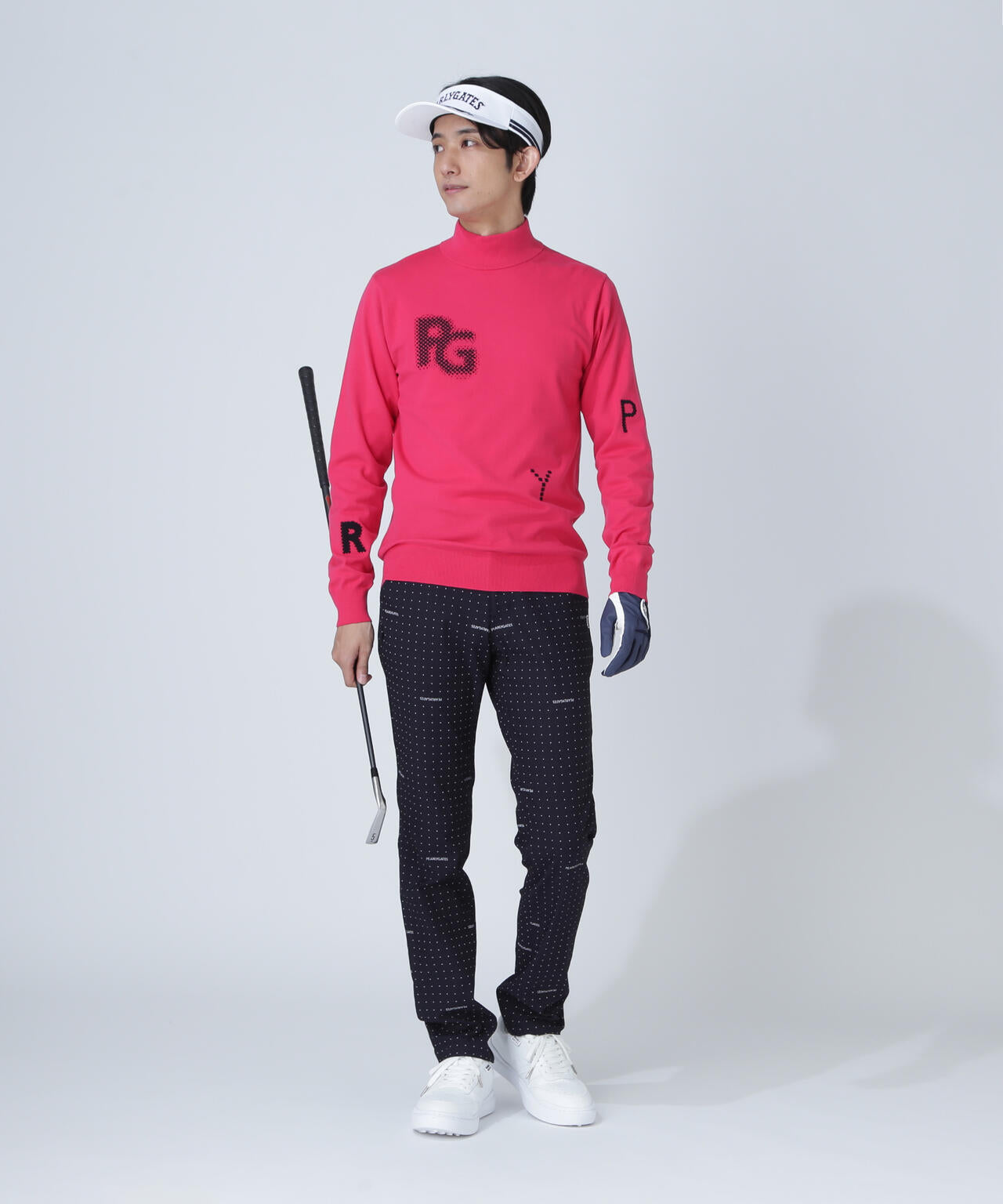 12G部分ジャガードカシミヤタッチコットンハイネックニットプルオーバー