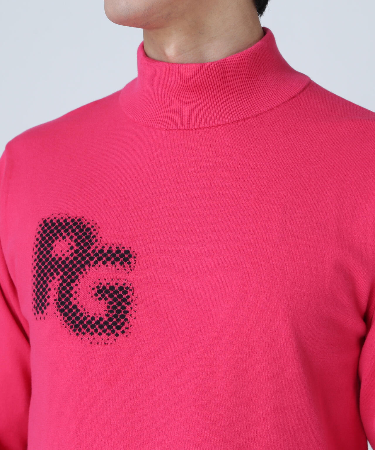 12G部分ジャガードカシミヤタッチコットンハイネックニットプルオーバー