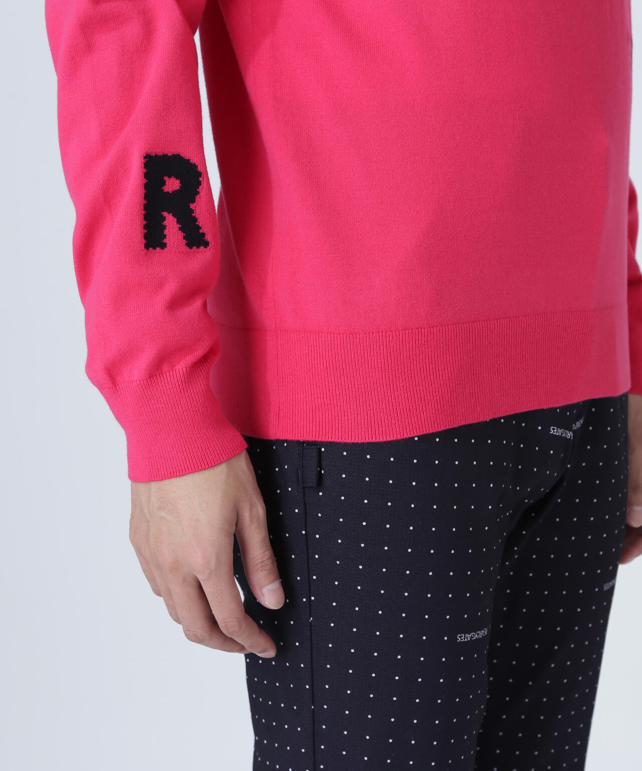 パーリーゲイツ　ハイネックニットプルオーバー 12G部分ジャガードカシミヤタッチコットンハイネックニットプル