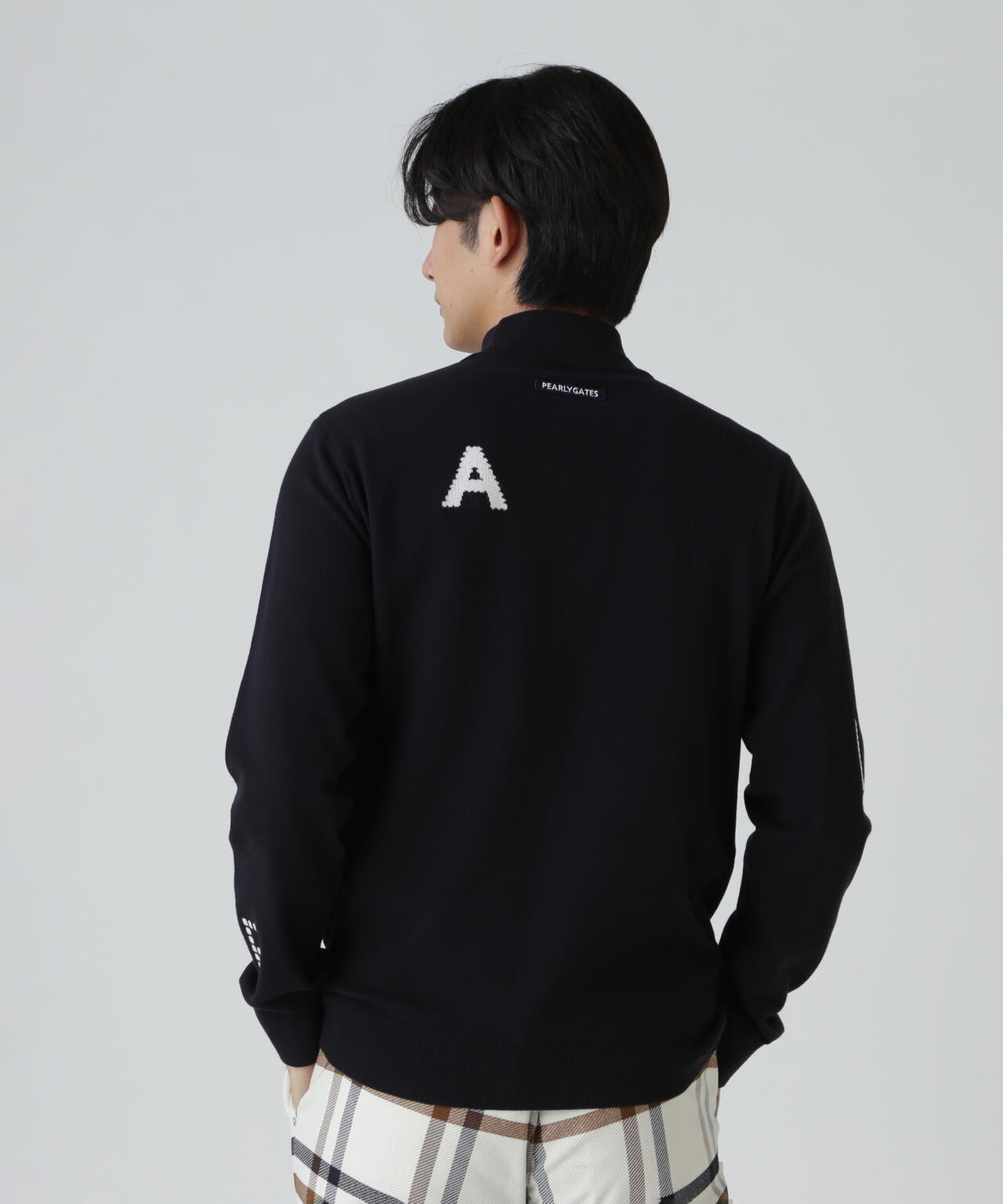 パーリーゲイツ　カシミヤセーター　黒 12G部分ジャガードカシミヤタッチコットンハイネックニットプル