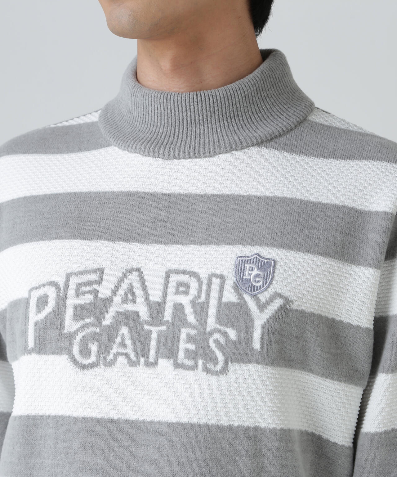 10G天竺ボーダー柄モックネックニットプルオーバー | PEARLY GATES