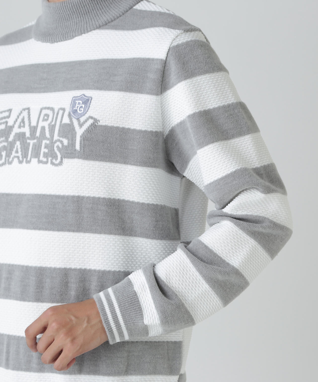10G天竺ボーダー柄モックネックニットプルオーバー | PEARLY GATES