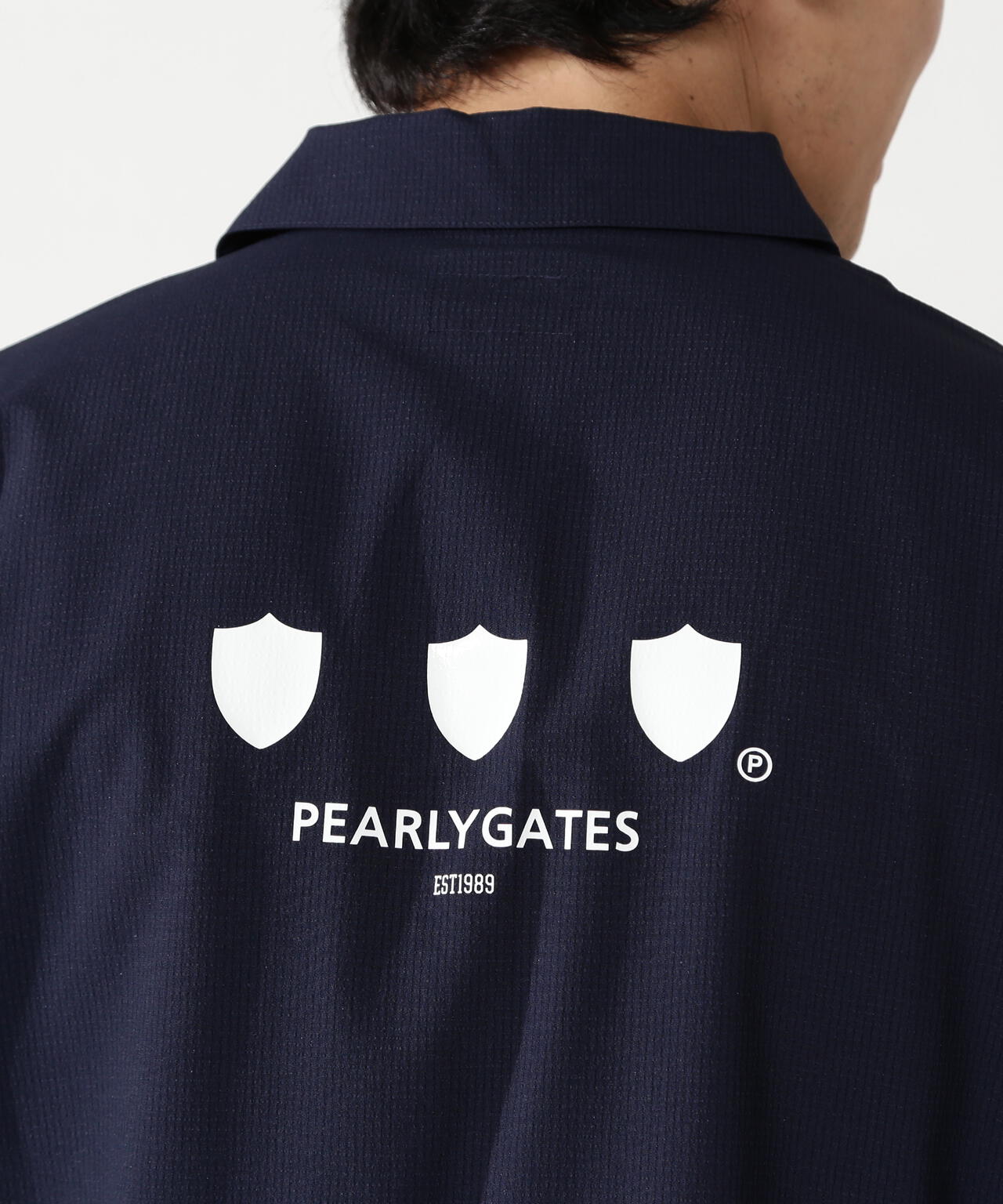 PEARLY GATES PGM4G 半袖シャツ　5サイズ PEARLY GATES PGM4G 総柄 モックネック 半袖シャツ ネイビー サイズ2 5