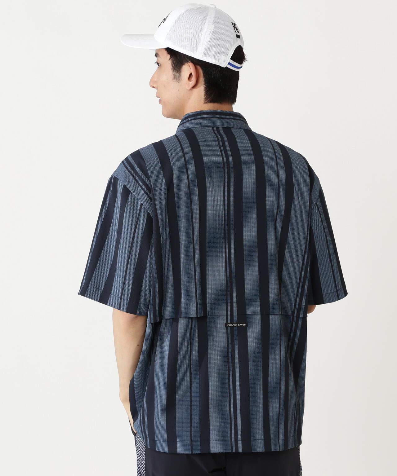 【新品・未使用】PEARLY GATES ストライプ半袖シャツ　サイズ5 ストライプPeストレッチドビーハーフジッププルオーバーシャツ
