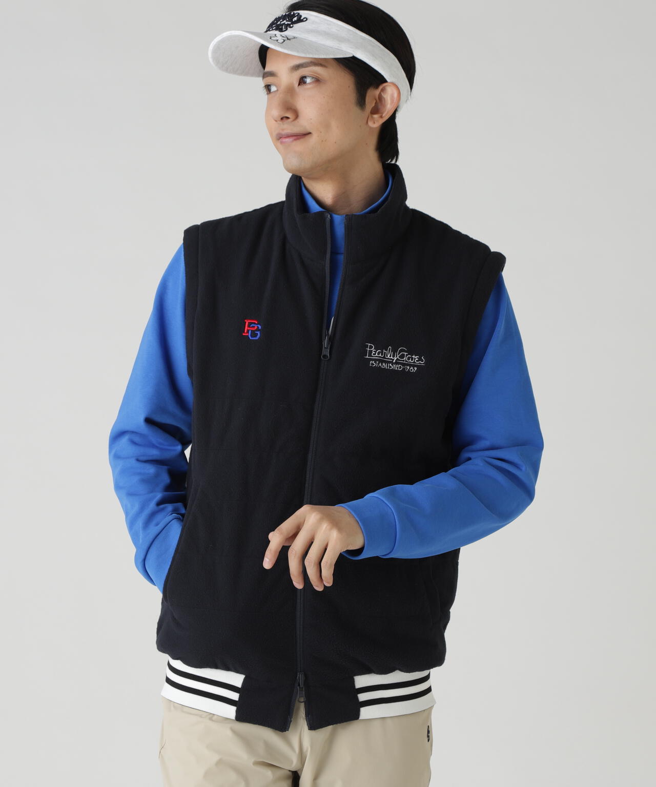 パーリーゲイツ  ネイビー　ブルゾン　ジャンパー Nyストレッチリップストップ×超KARUISHI軽量中綿リバーシブルスタンド