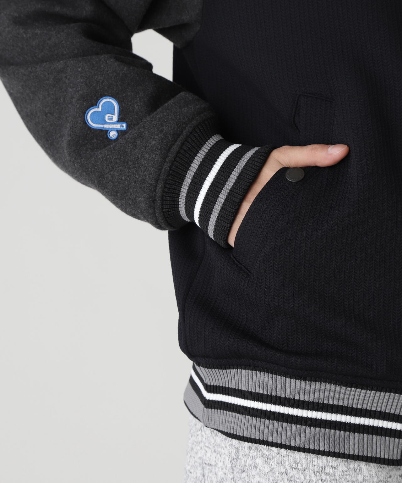 PeストレッチヘリンボーンJQ裏起毛スタジャン