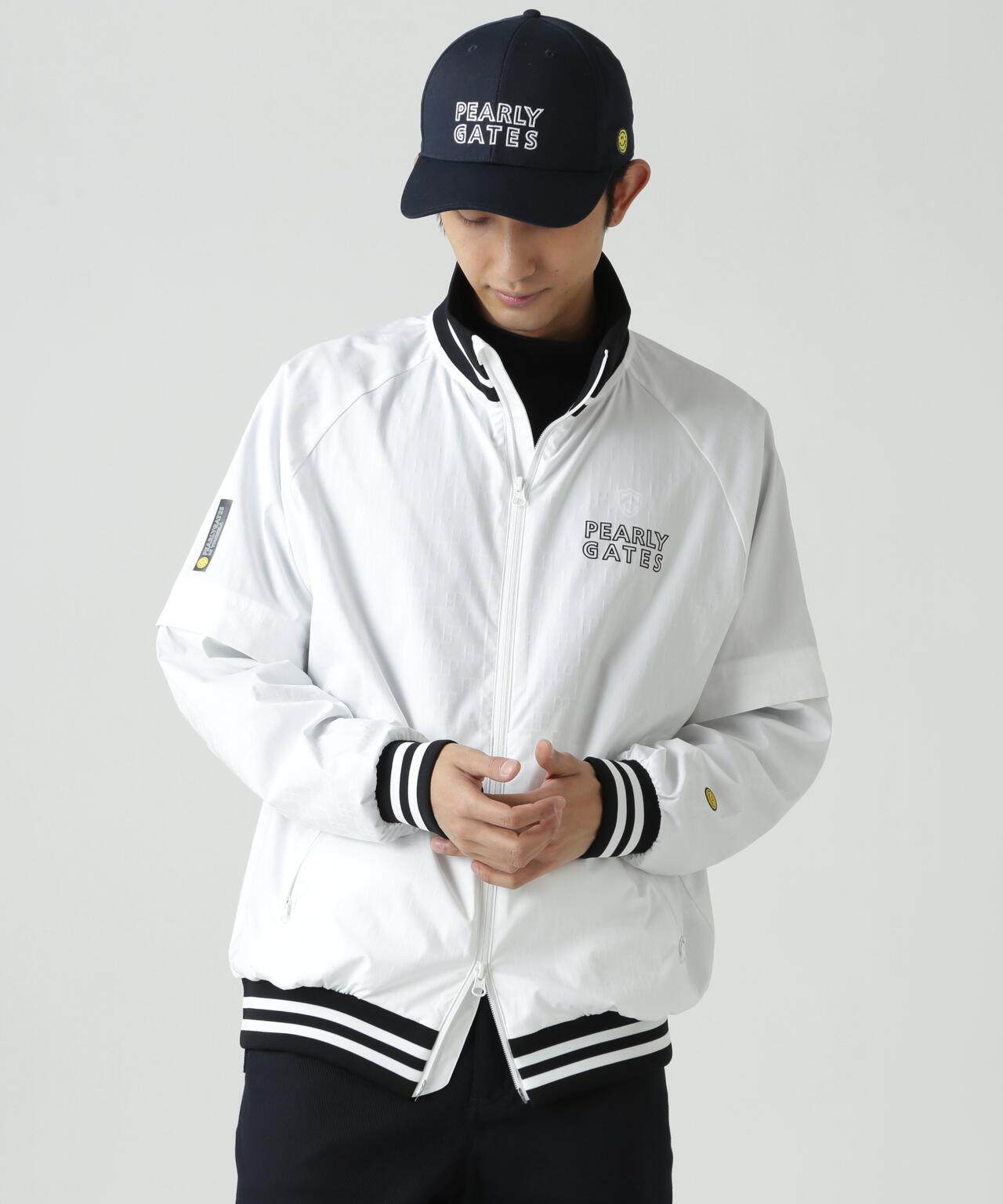 PG is PG ロゴジャガードポリエステルタフタジップアップブルゾン