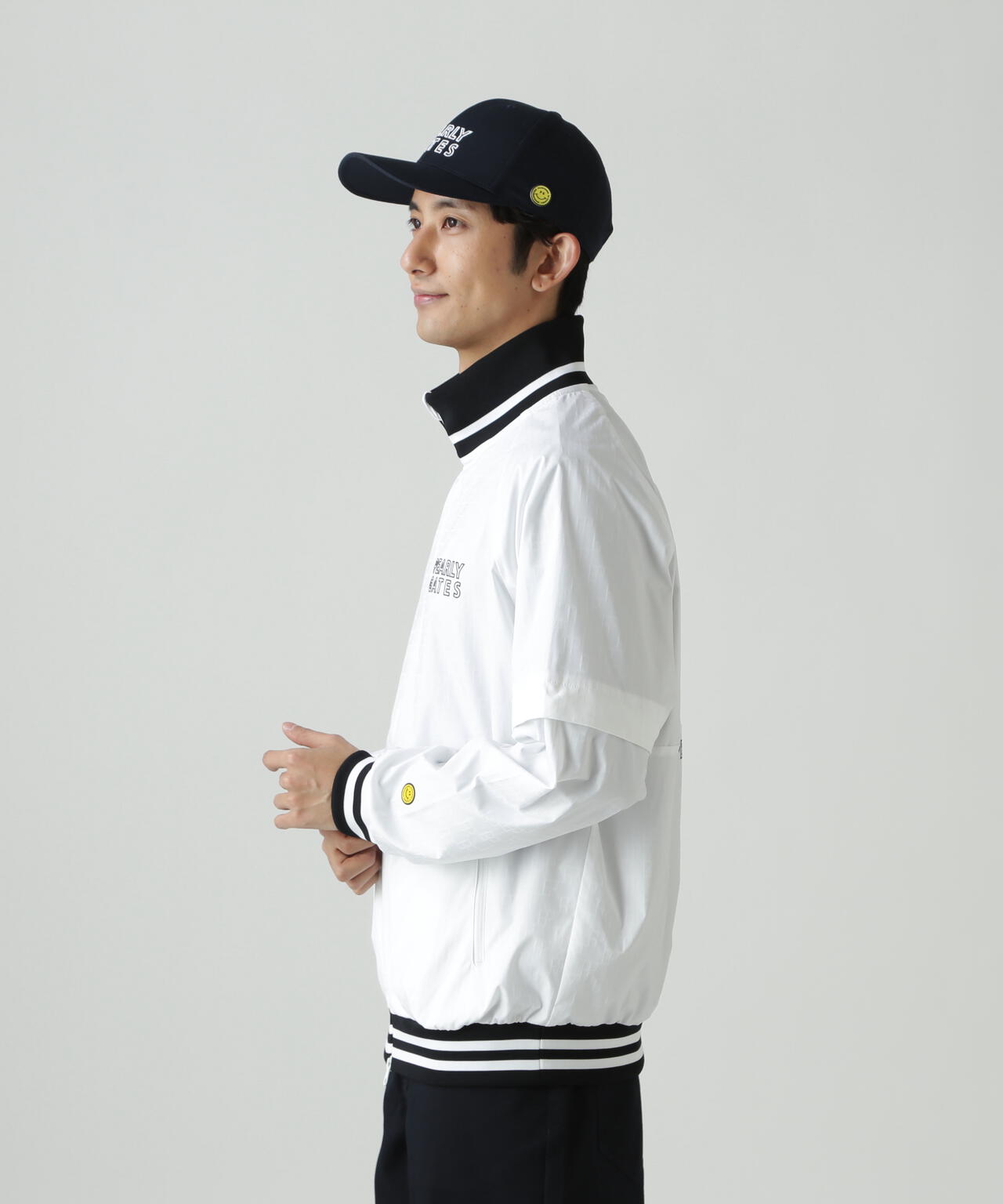 PG is PG ロゴジャガードポリエステルタフタジップアップブルゾン