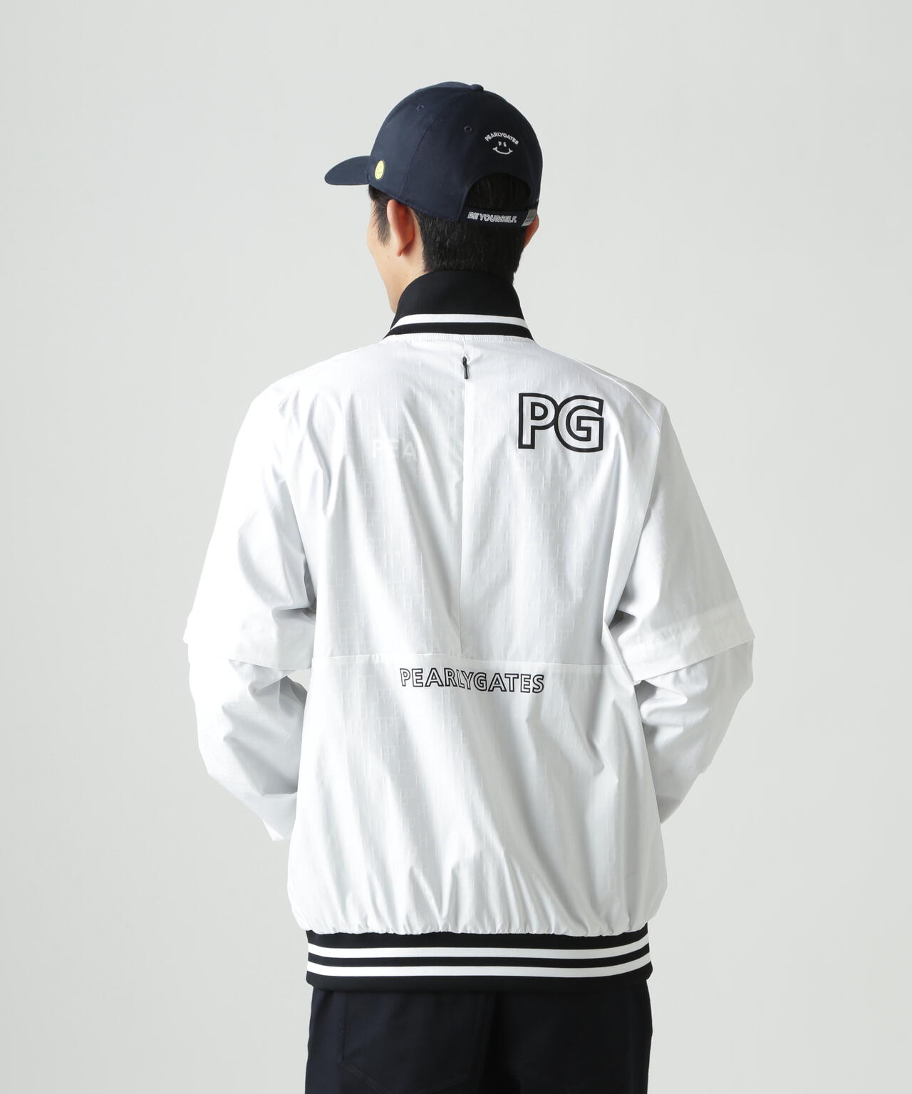 PG is PG ロゴジャガードポリエステルタフタジップアップブルゾン