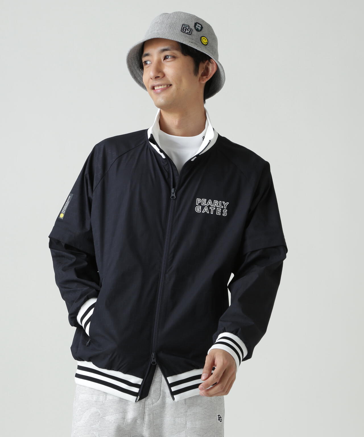 PG is PG ロゴジャガードポリエステルタフタジップアップブルゾン