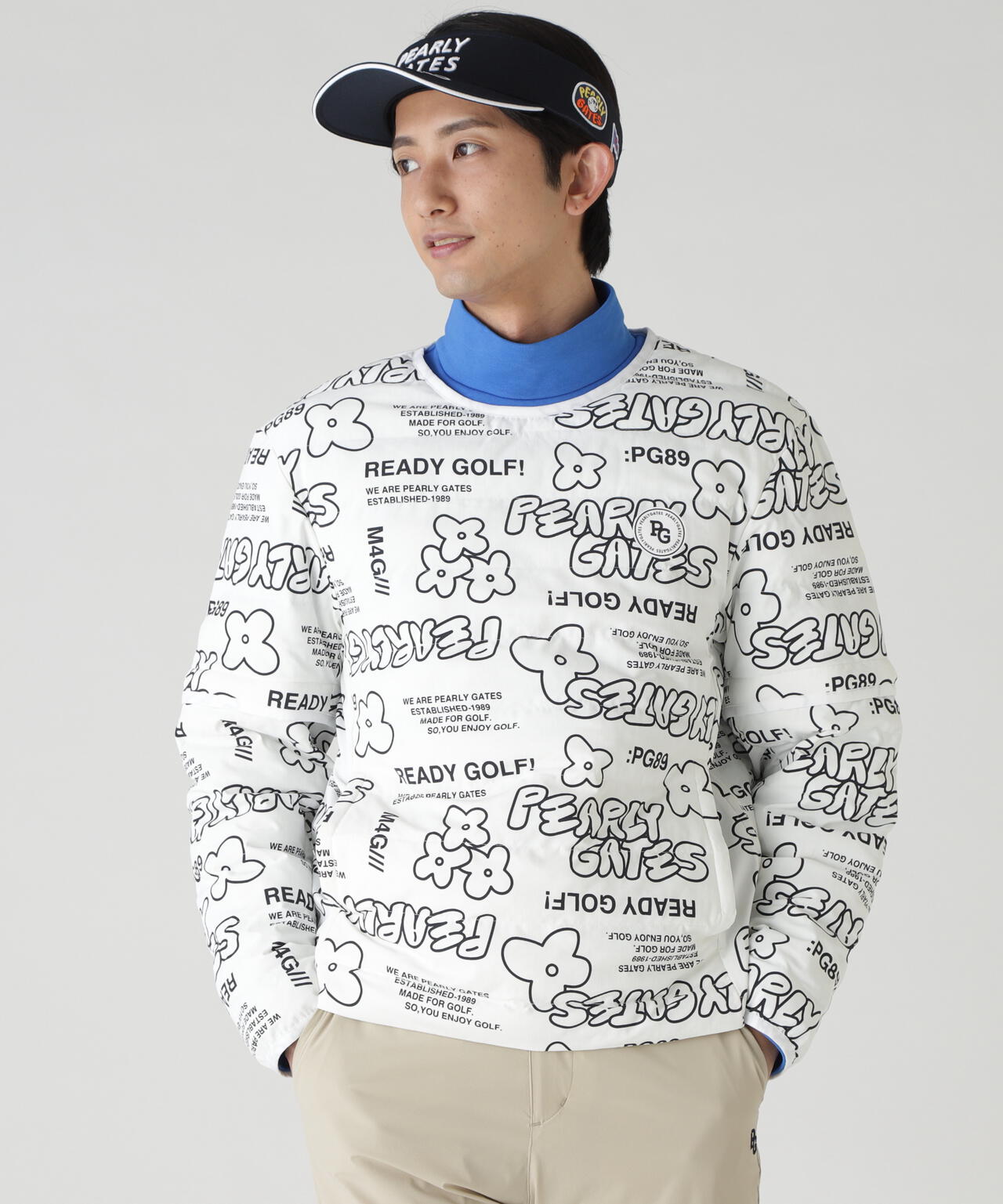 PEARLY GATES スニードジャック クルーネック 2WAY NyストレッチBIGリップストップ中綿2WAYスニードジャック ＜ロゴ×花柄