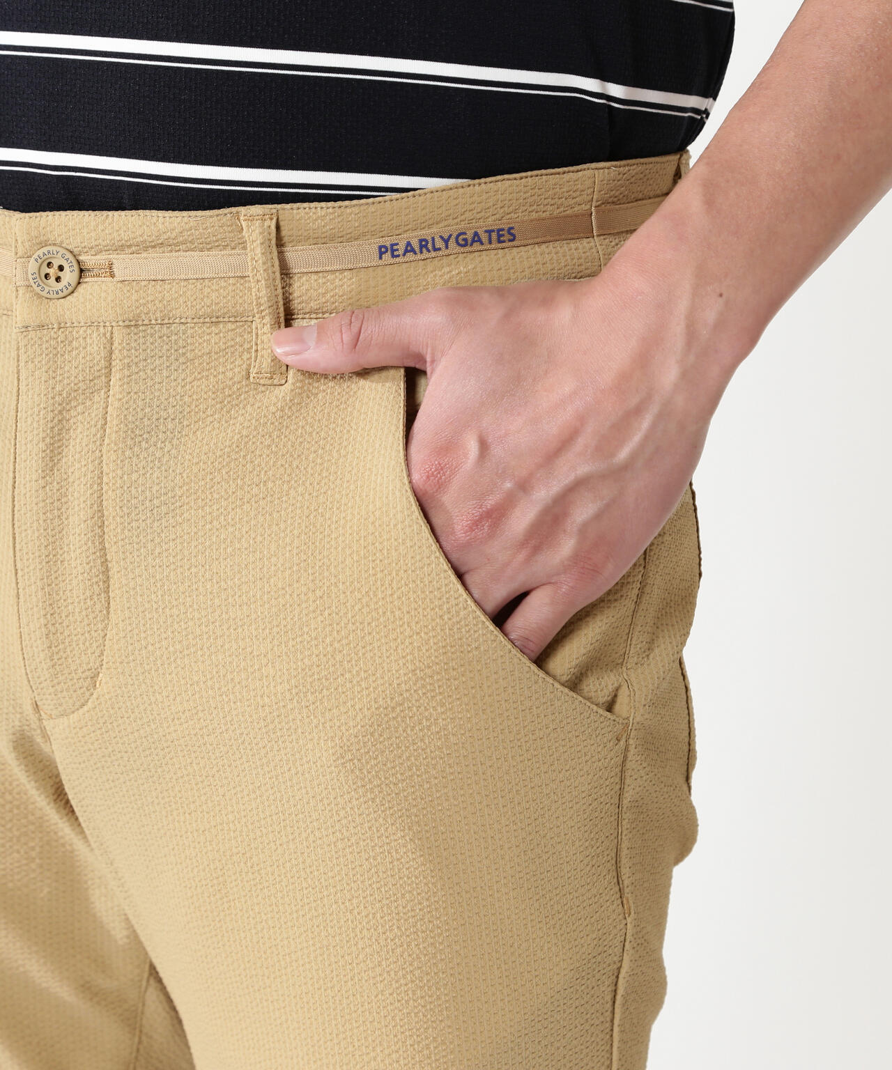 パーリーゲイツ TEXBRIDストレッチヘリボーンパンツサイズ5 Peストレッチサッカー5ポケットパンツ | PEARLY GATES（パーリーゲイツ