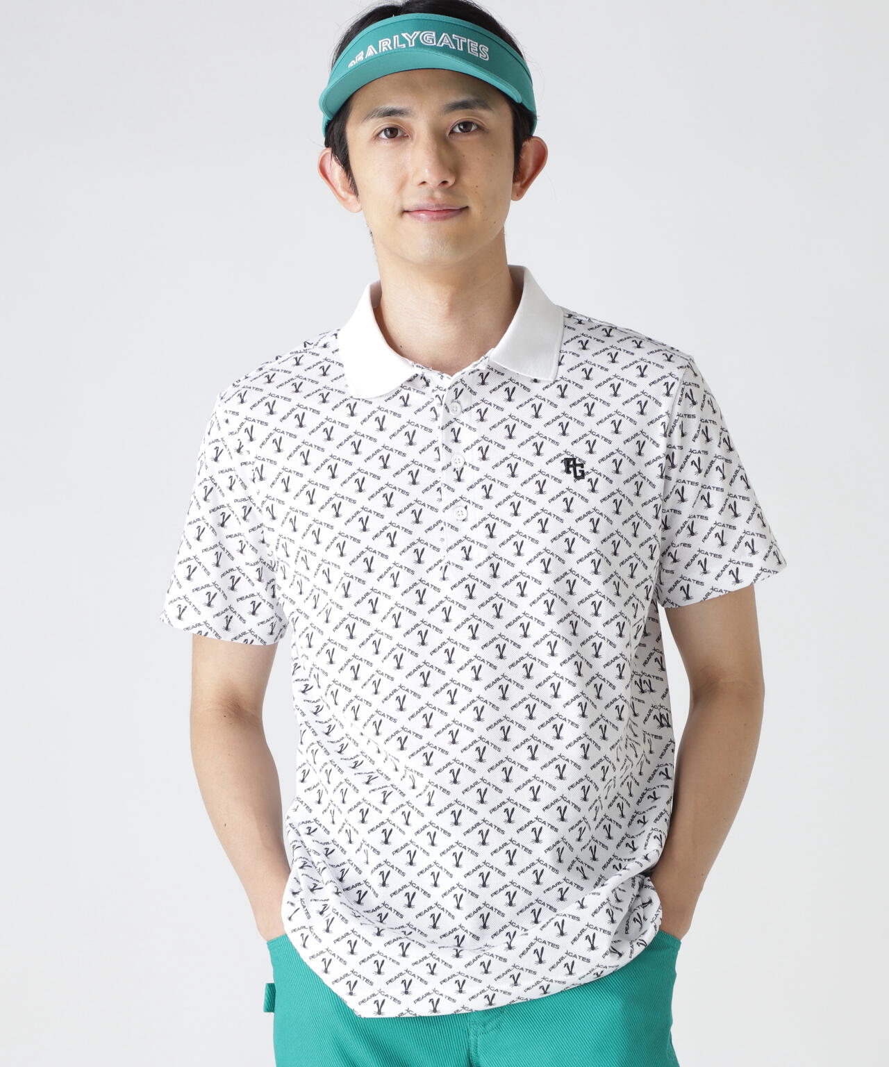 ロゴうさぎアーガイル柄プリント ベアカノコ半袖ポロシャツ