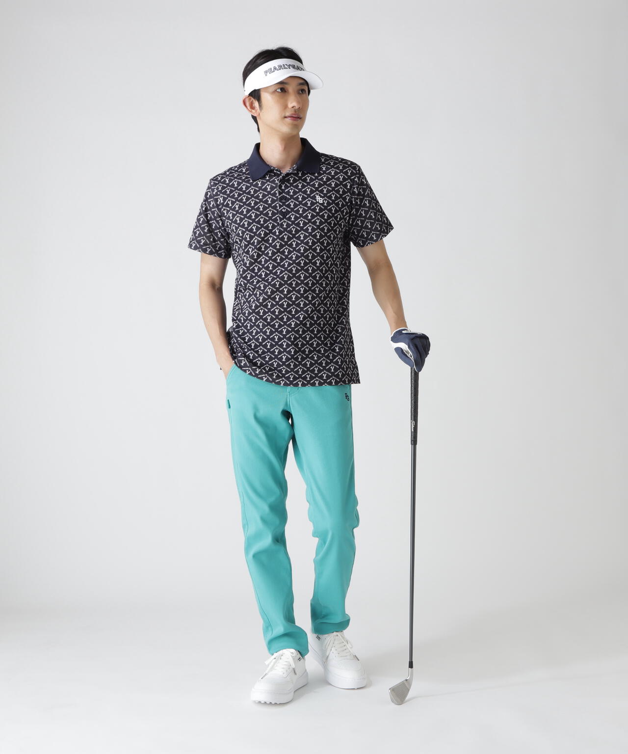 ロゴうさぎアーガイル柄プリント ベアカノコ半袖ポロシャツ