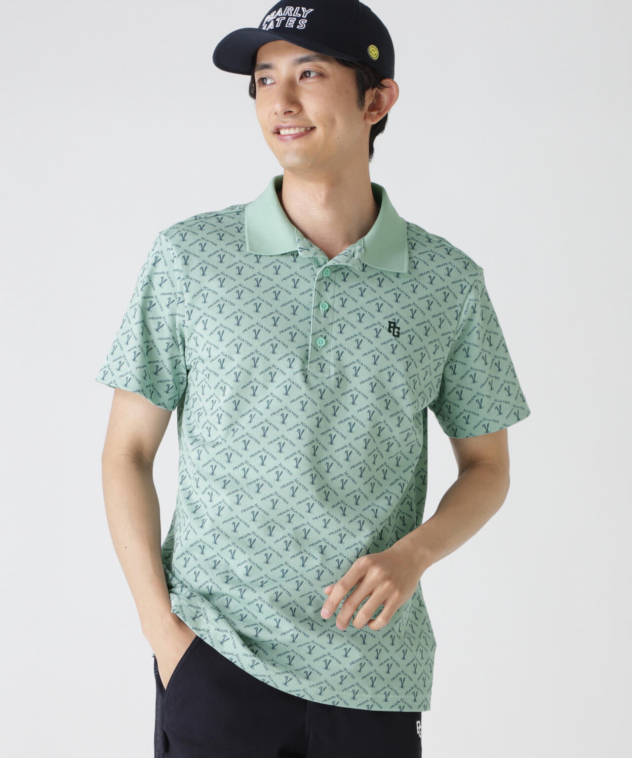 ロゴうさぎアーガイル柄プリント ベアカノコ半袖ポロシャツ