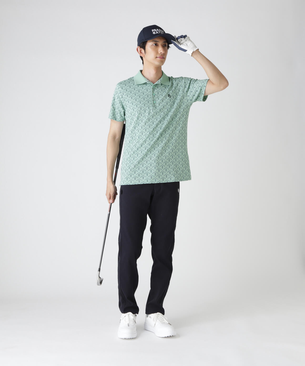 ロゴうさぎアーガイル柄プリント ベアカノコ半袖ポロシャツ