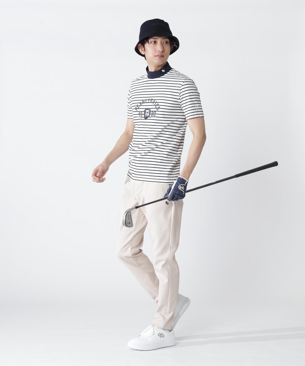 ベアカノコ半袖ハイネックカットソー ＜ボーダー柄＞