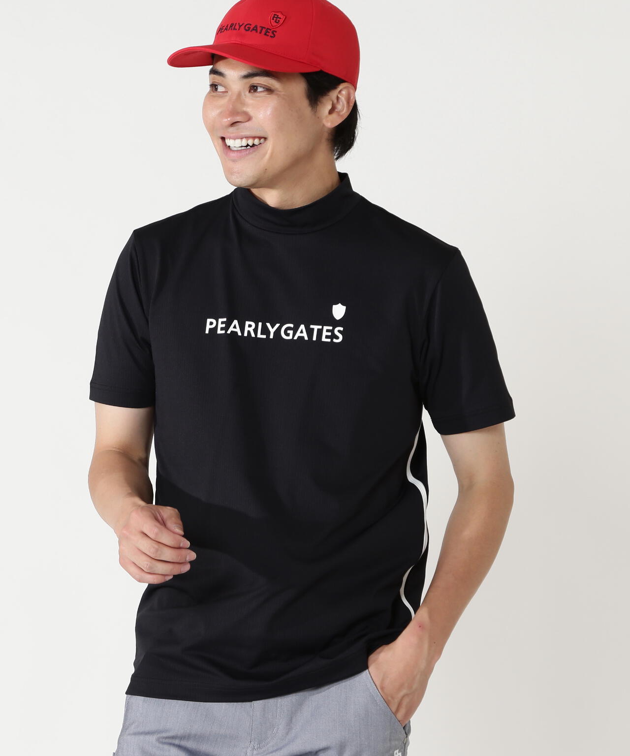 メッシュジャージ吸水速乾性UV半袖ハイネックカットソー | PEARLY