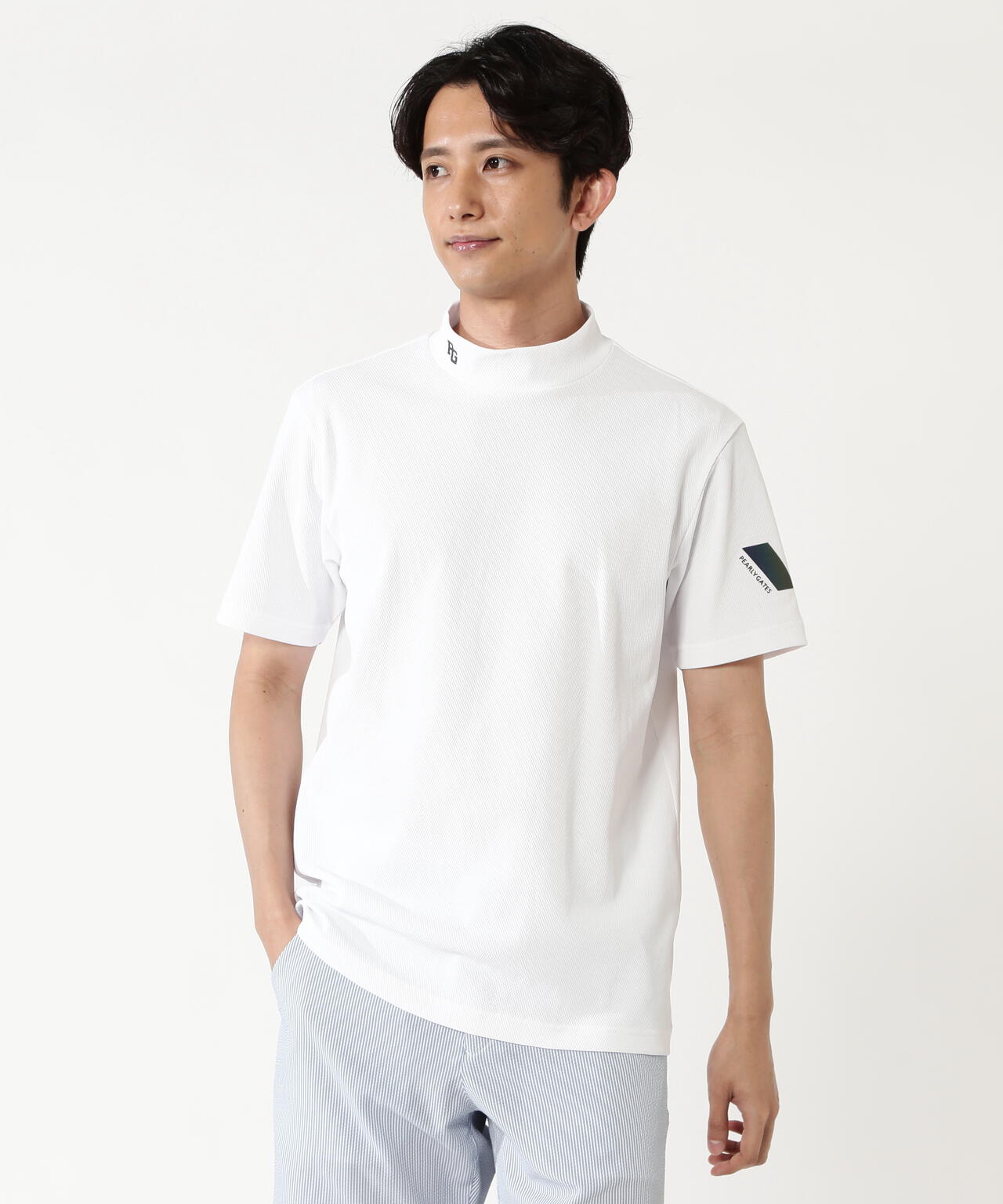 Namii♡様 パーリーゲイツ ホワイト裏起毛ハイネック ネオプロストレッチ変形ハニカム裏使い半袖ハイネックカットソー