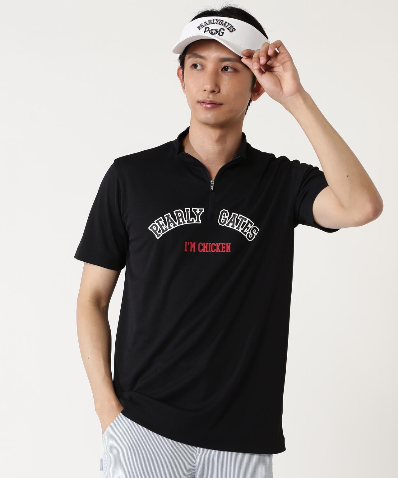 Peメッシュ半袖ハーフジップアップカットソー