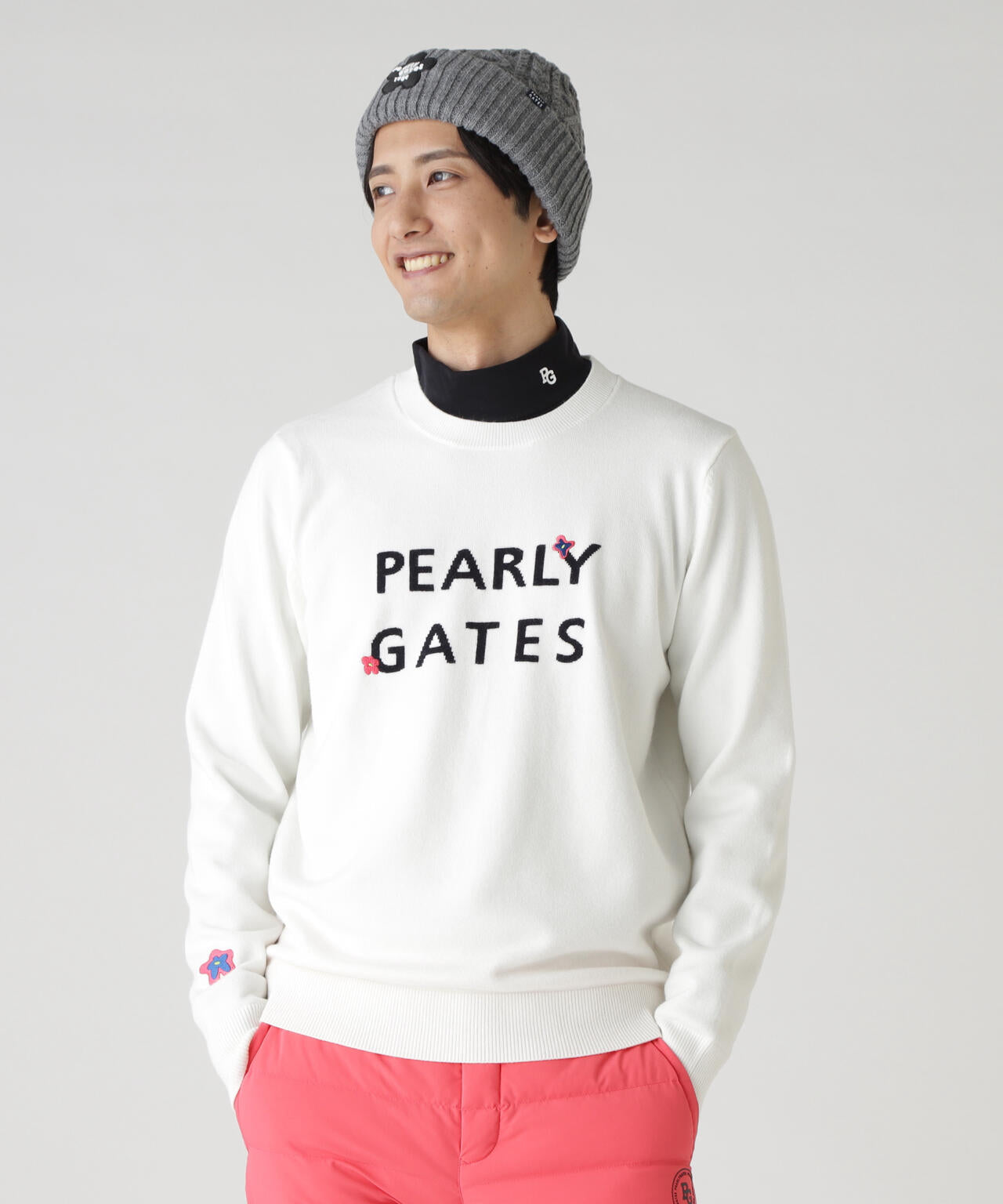 12G天竺×インターシャ クルーネックニットプルオーバー | PEARLY GATES