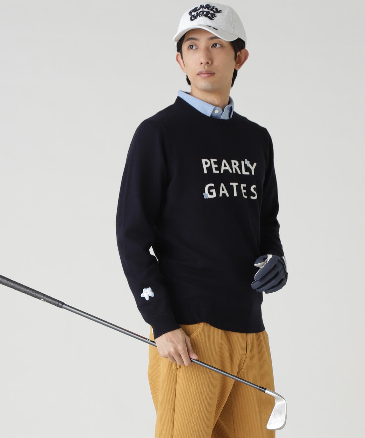 12G天竺×インターシャ クルーネックニットプルオーバー | PEARLY GATES