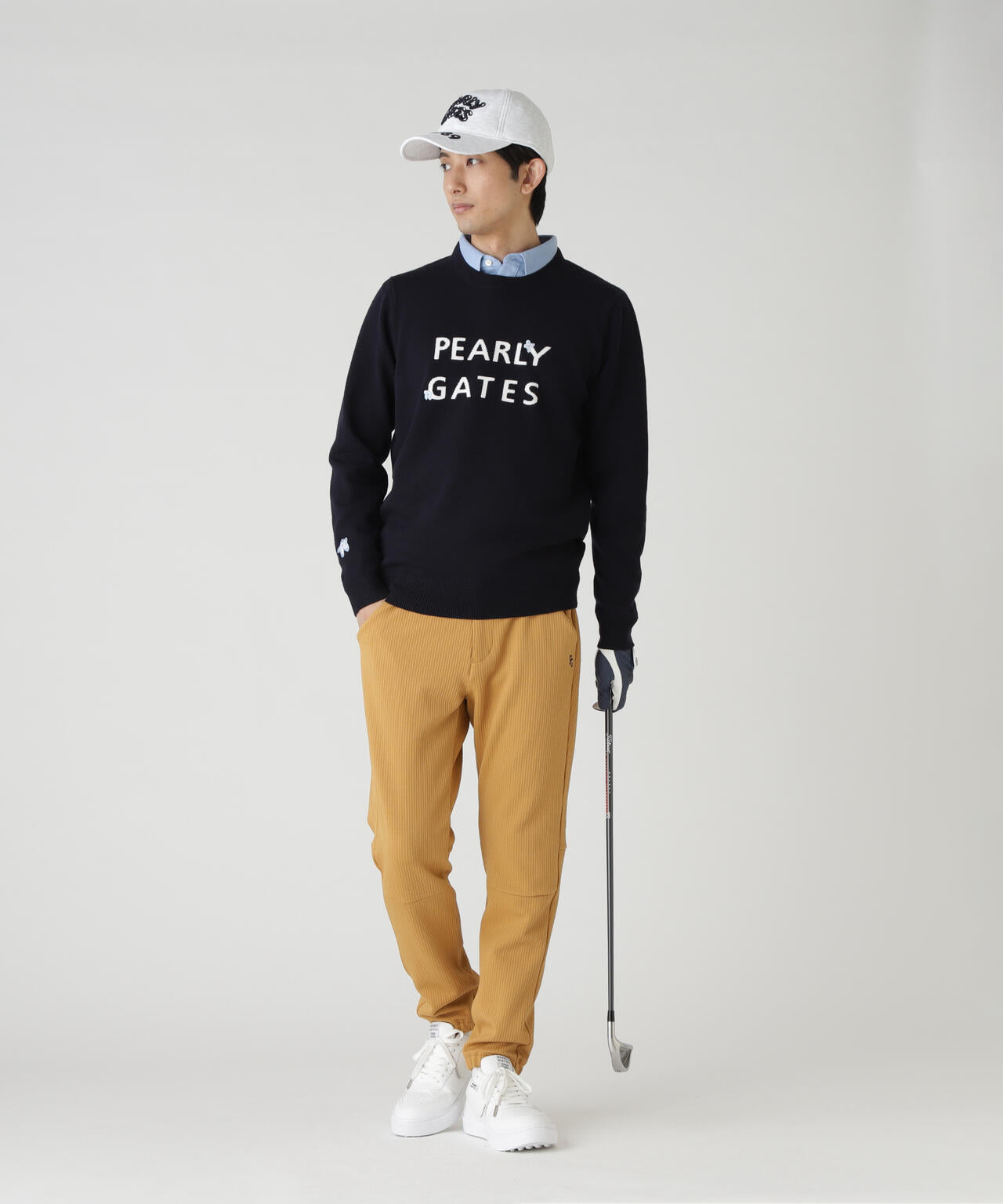 12G天竺×インターシャ クルーネックニットプルオーバー | PEARLY GATES