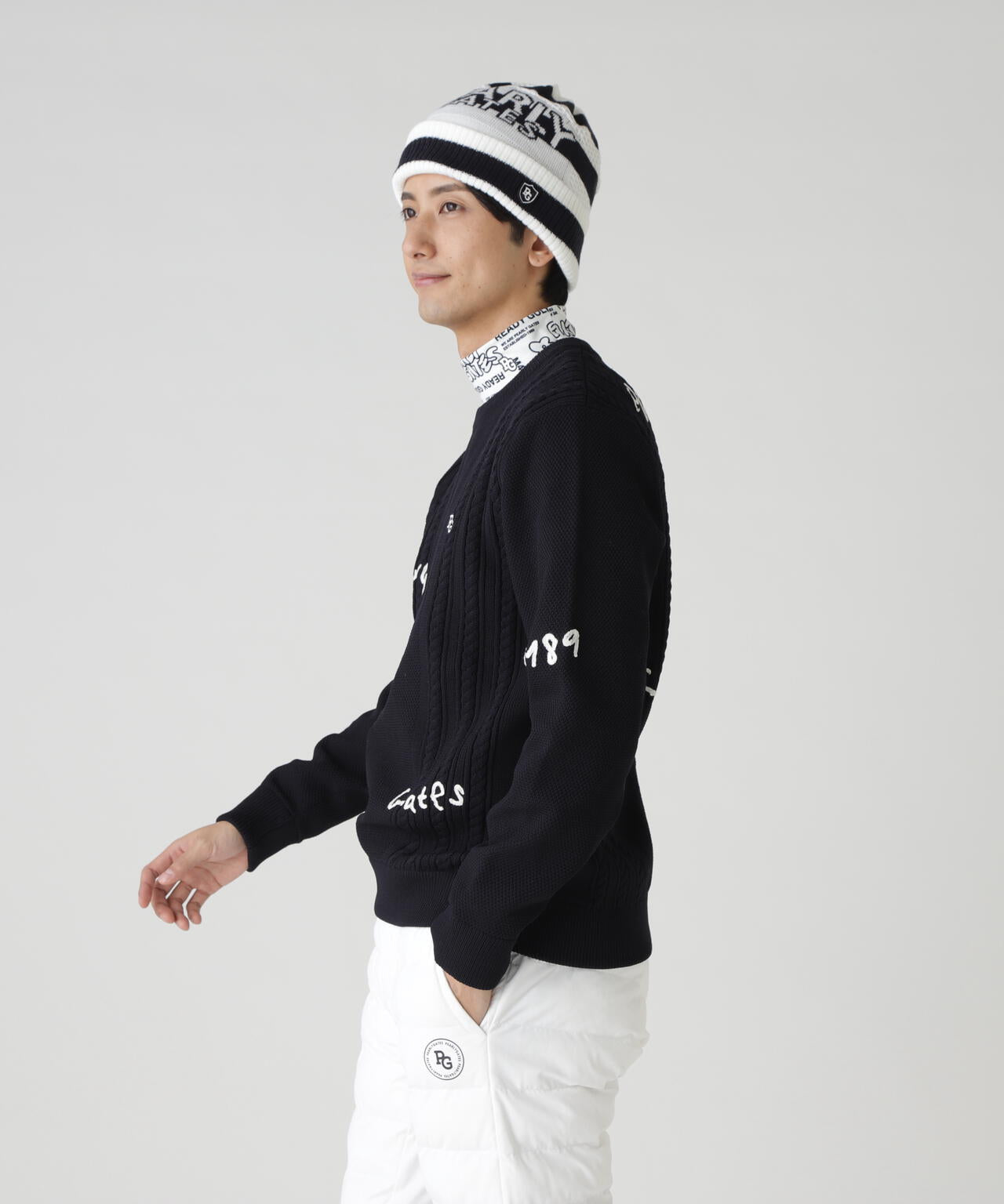 パーリーゲイツ⭐︎落書きニット新品サイズ2 ウールジャガード ダブルボギー総柄 クルーネックニット プルオーバー