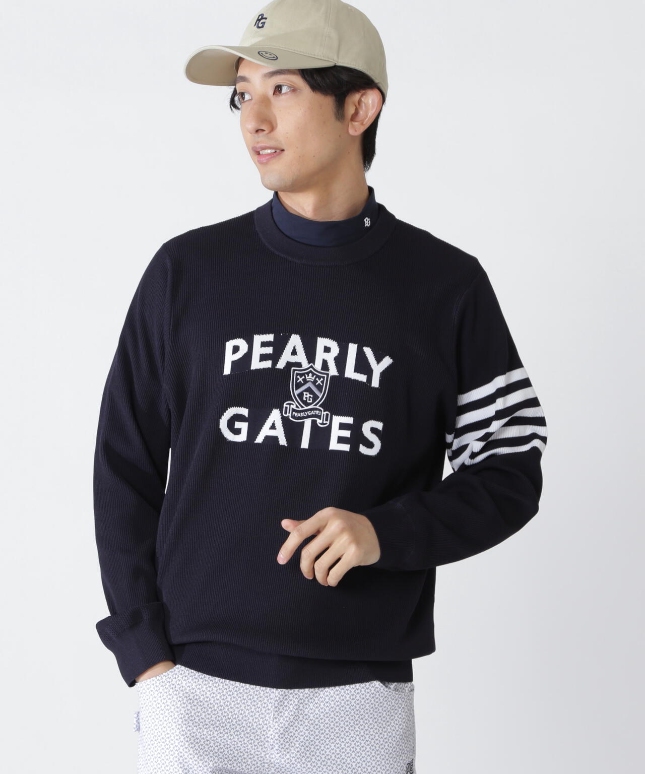 PEARLY GATES パーリーゲイツ クルーネックロゴニット ブラック 5 PEARLY GATES（パーリーゲイツ） ニット セーター 「PEARLY GATES」PG