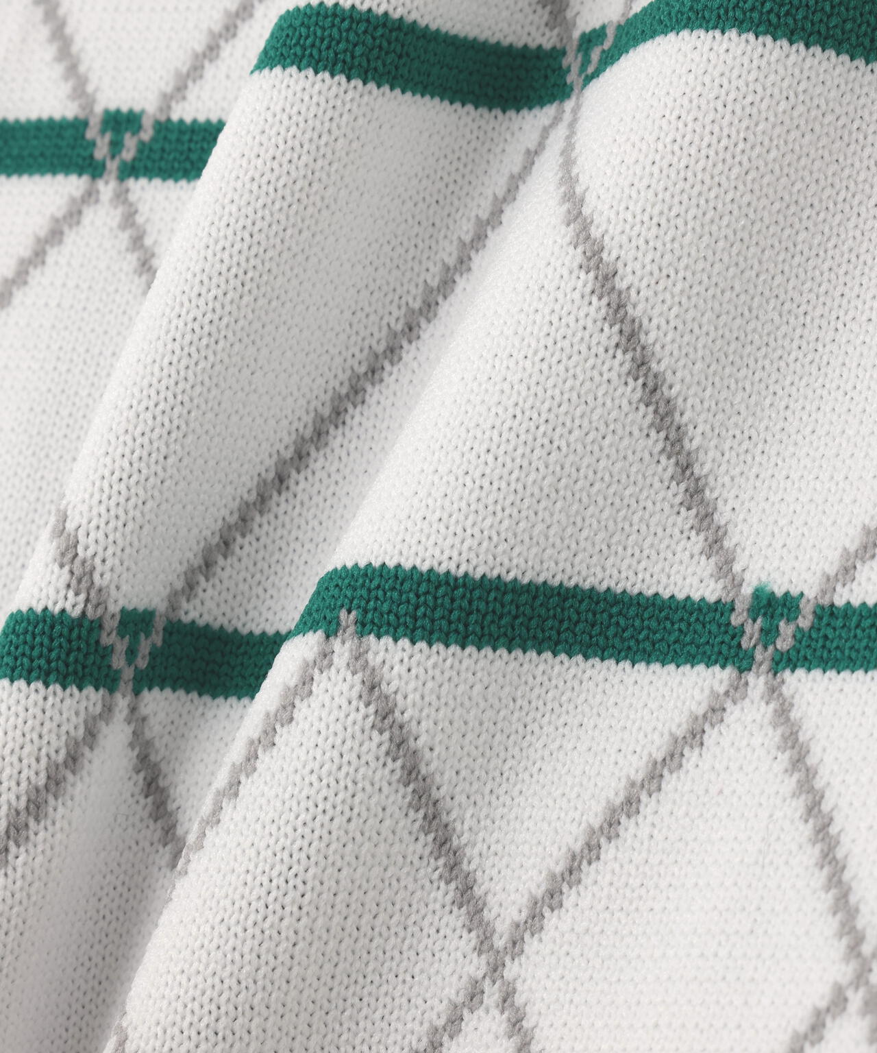 キルト風袋ジャガードフルジップニットフーディ