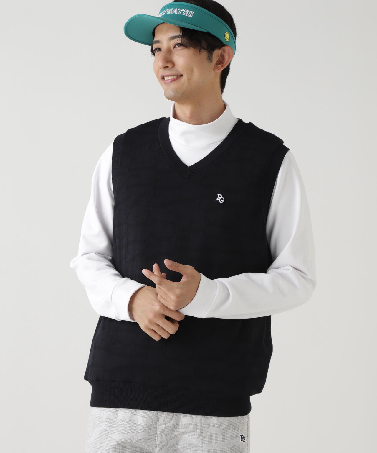 PEARLY GATES ニットダブルジップアップベスト 14GダブルJQ×ワッペン風ハイネックニットプルオーバー | PEARLY GATES