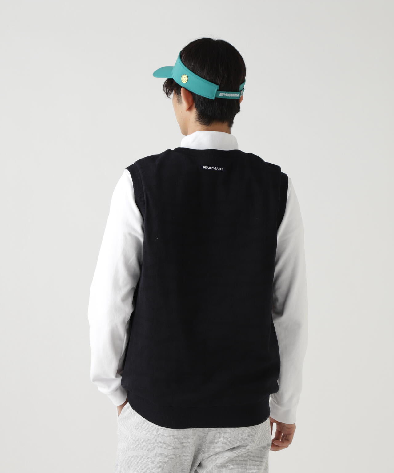 ダブルJQリバーシブルロゴ総柄Vネックニットベストプルオーバー