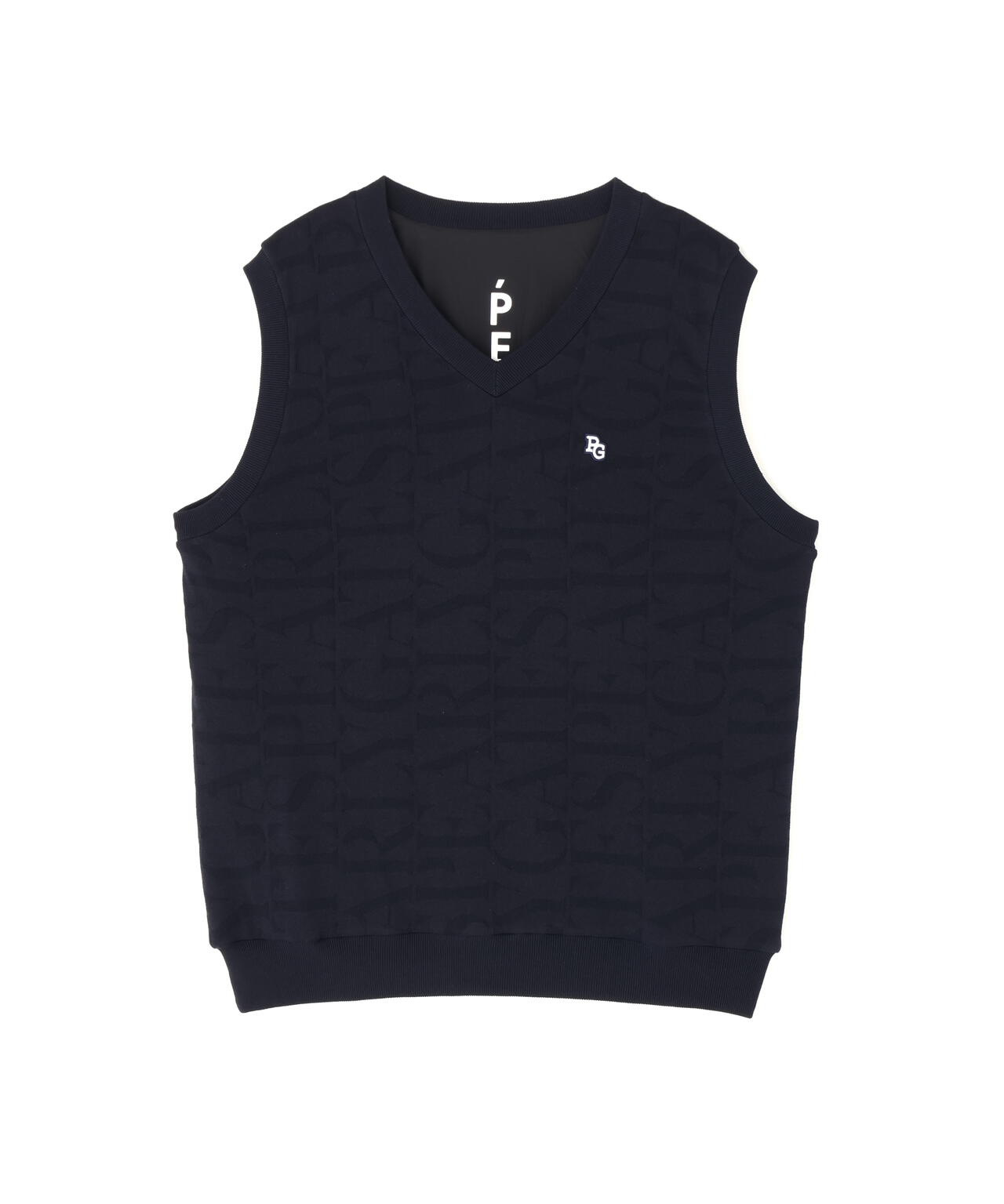 ダブルJQリバーシブルロゴ総柄Vネックニットベストプルオーバー