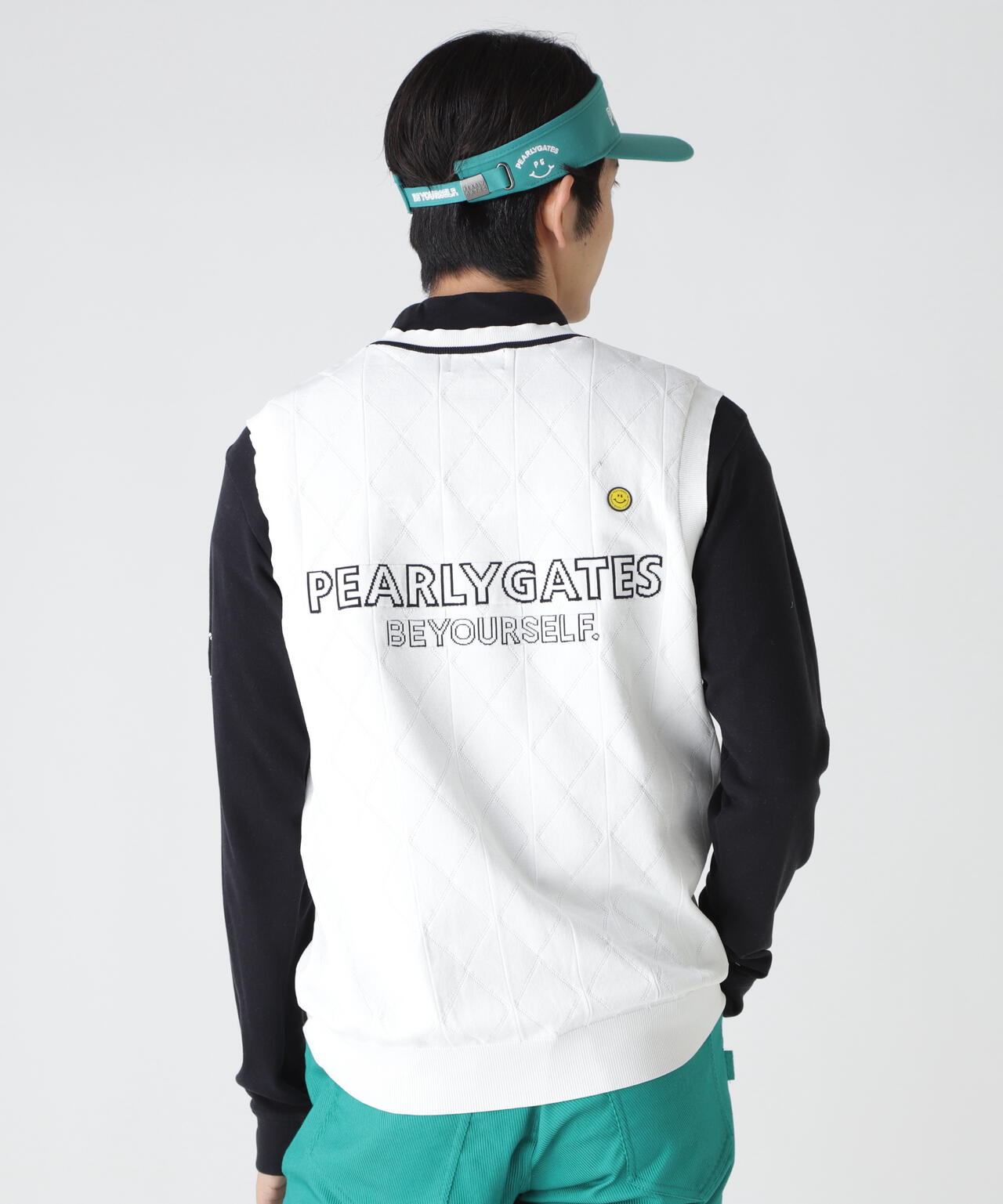 ★美品★PEARLY GATES　ニットベスト付きジャガードロゴニット　サイズ0 PG is PG ロゴジャガードVネックニットベストプルオーバー | PEARLY