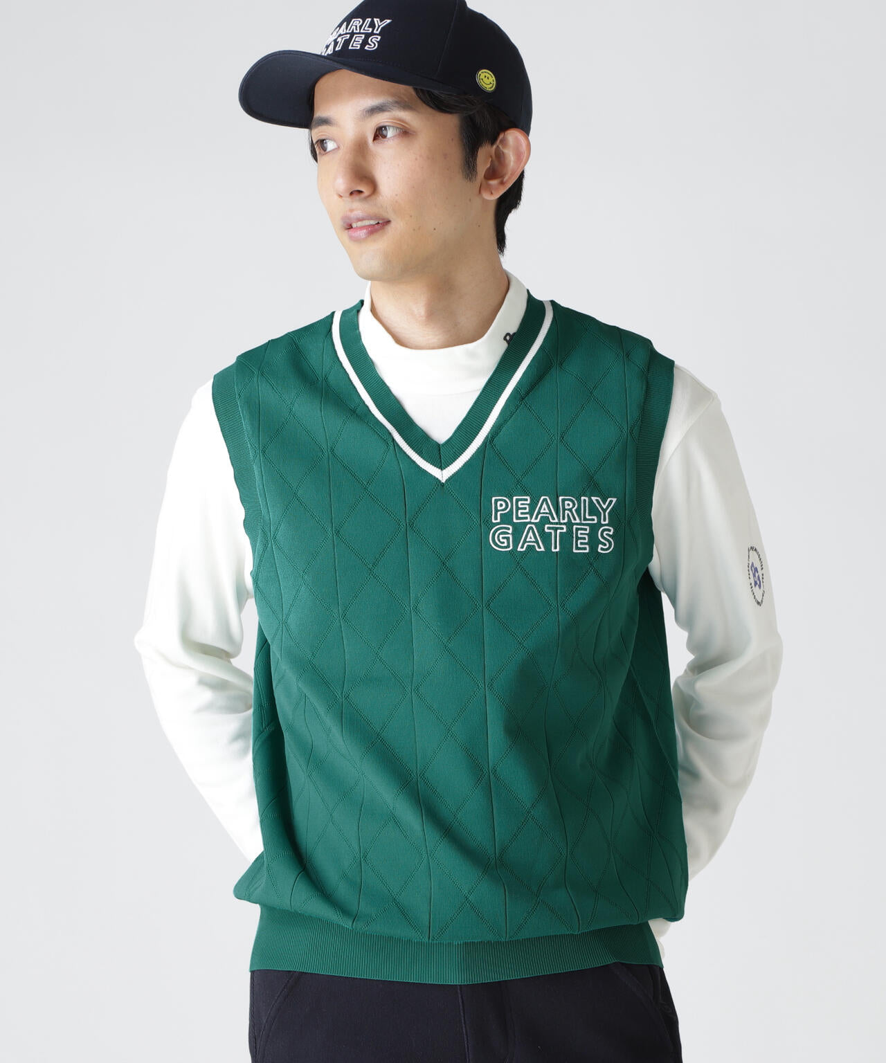 PG is PG ロゴジャガードVネックニットベストプルオーバー