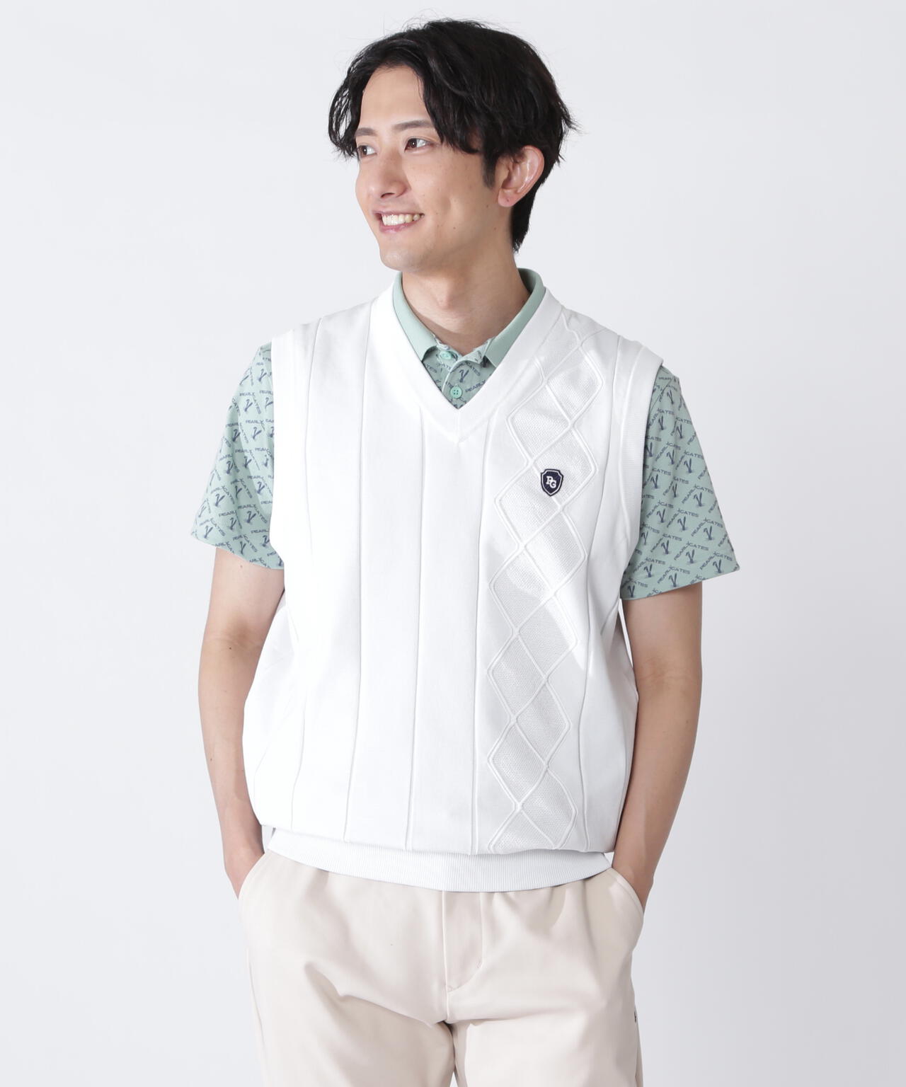 アラン柄リバーシブルVネックニットベスト | PEARLY GATES（パーリー