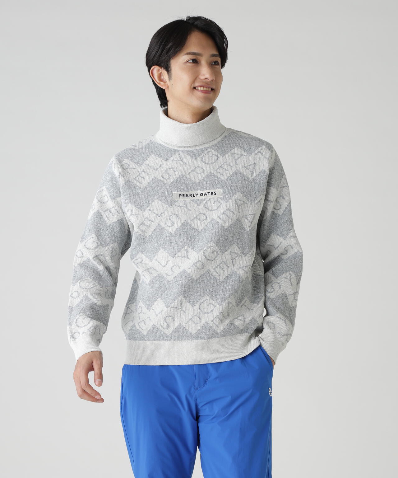 ダブルJQロゴギザボーダー柄タートルニットプルオーバー | PEARLY