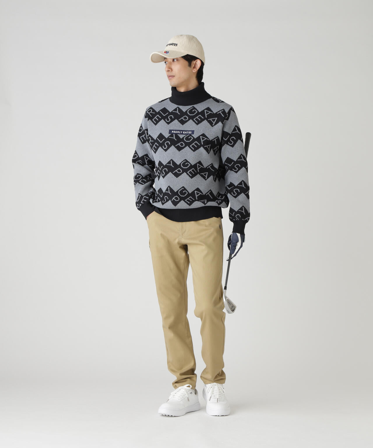 ダブルJQロゴギザボーダー柄タートルニットプルオーバー