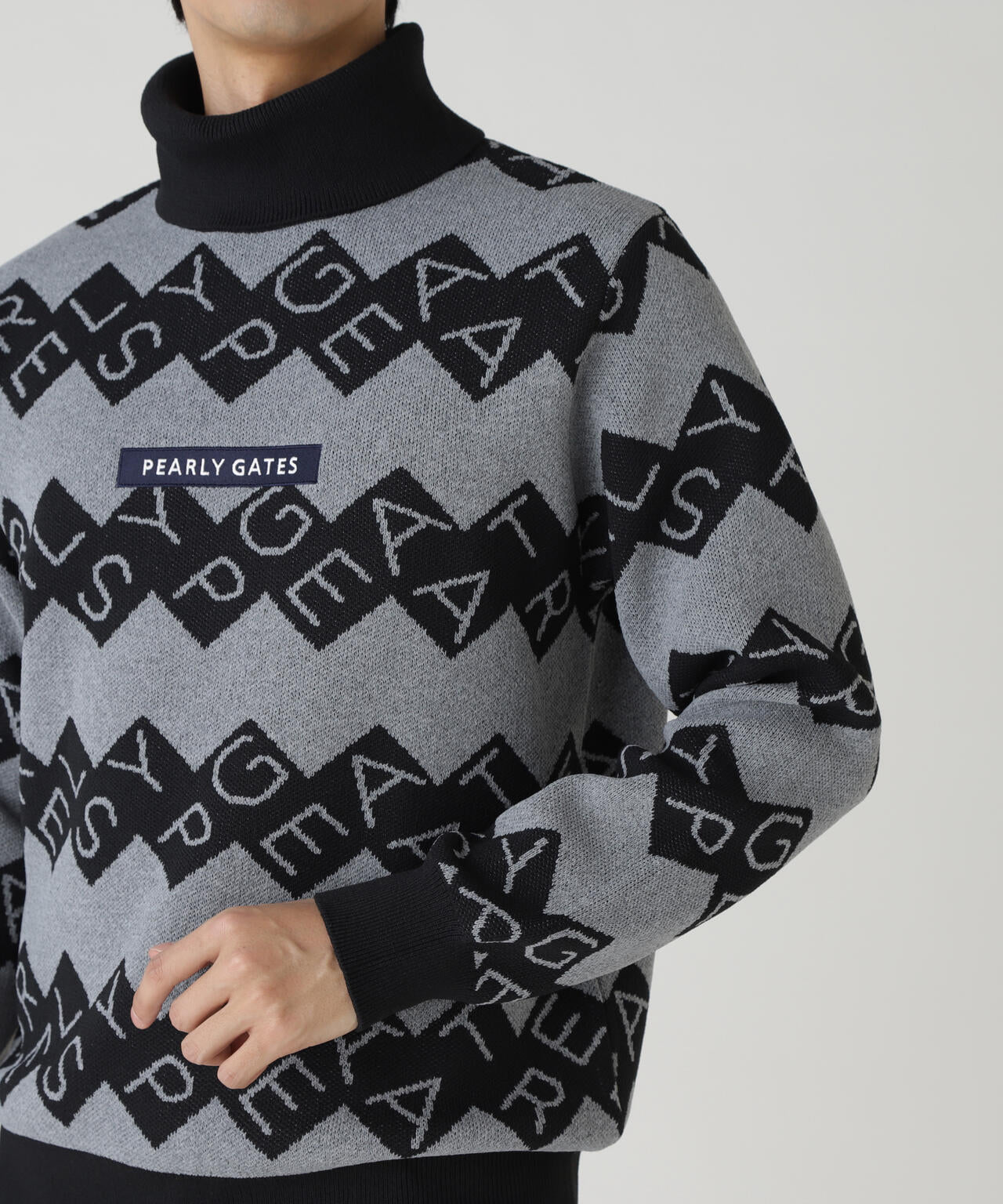 【新品タグ付】パーリーゲイツ メンズ　ＬＬ　ハイネックニット ボーダー　サイズ6 ダブルJQロゴギザボーダー柄タートルニットプルオーバー | PEARLY