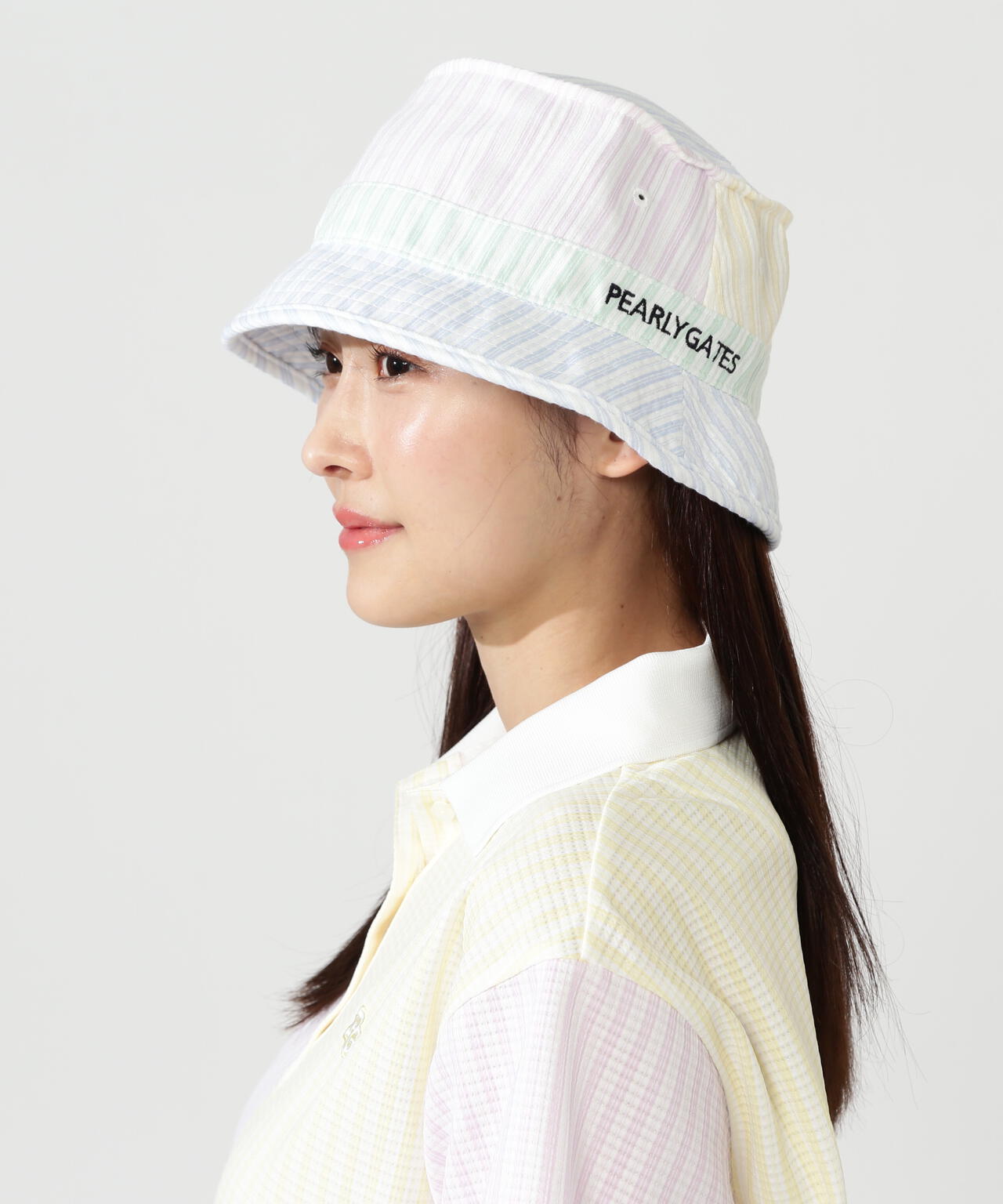 PEARLY GATES ストローハット ホワイト ランダムストライプ柄ハット (UNISEX) | PEARLY GATES（パーリーゲイツ
