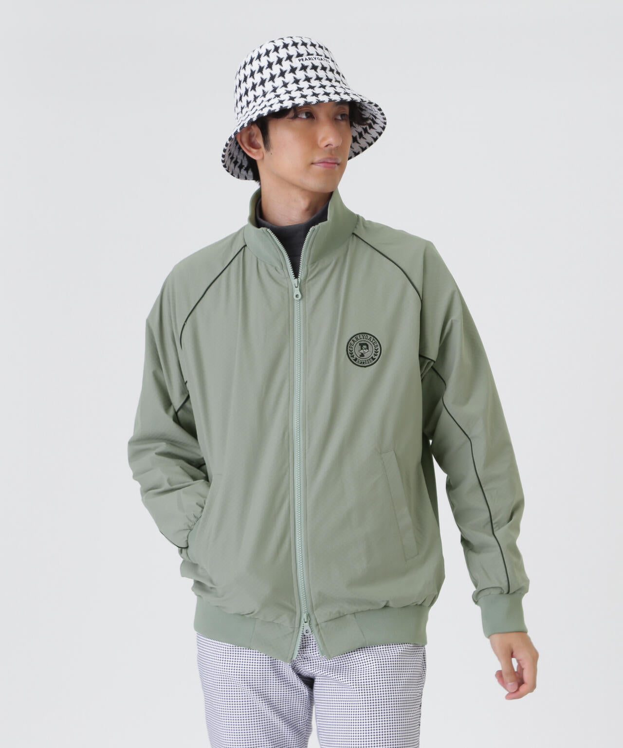 Peメカニカルストレッチ手裏剣ジャガードスタンドジップブルゾン (MENS