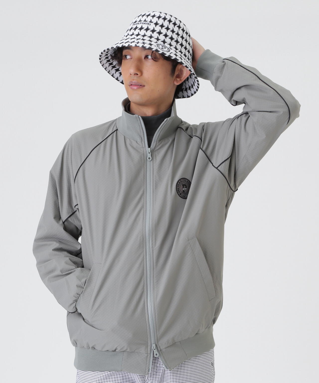 Peメカニカルストレッチ手裏剣ジャガードスタンドジップブルゾン (MENS