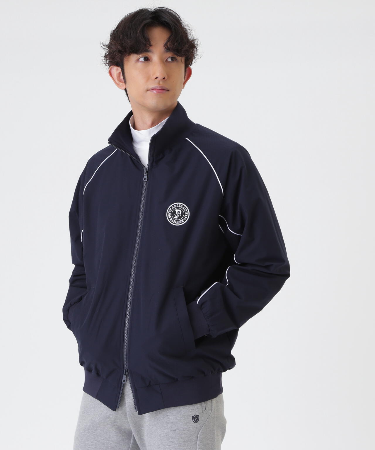 Peメカニカルストレッチ手裏剣ジャガードスタンドジップブルゾン (MENS