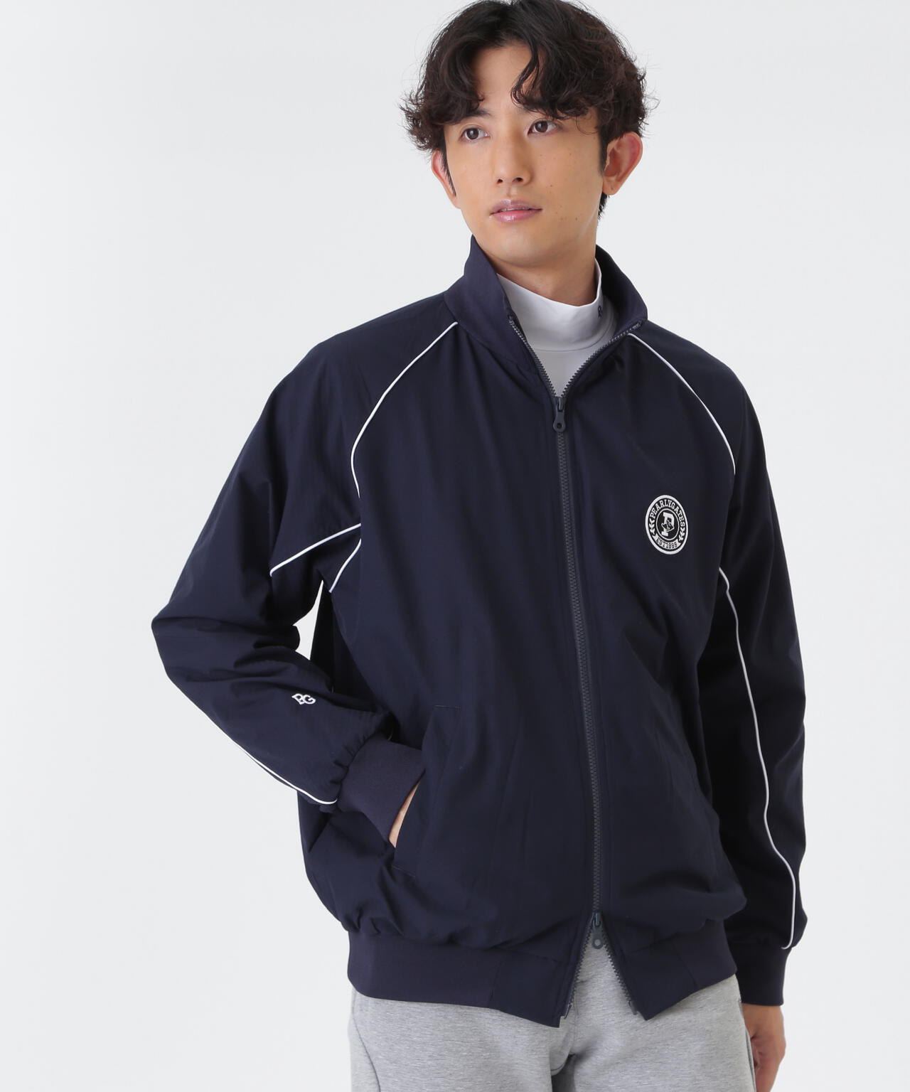 Peメカニカルストレッチ手裏剣ジャガードスタンドジップブルゾン (MENS