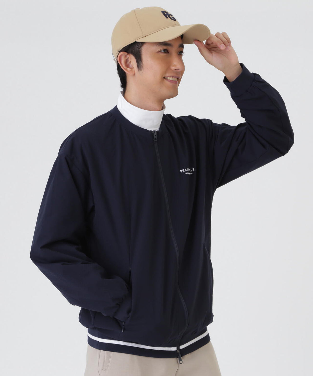 Peメカニカルストレッチ手裏剣ジャガードクルーネックブルゾン (MENS)