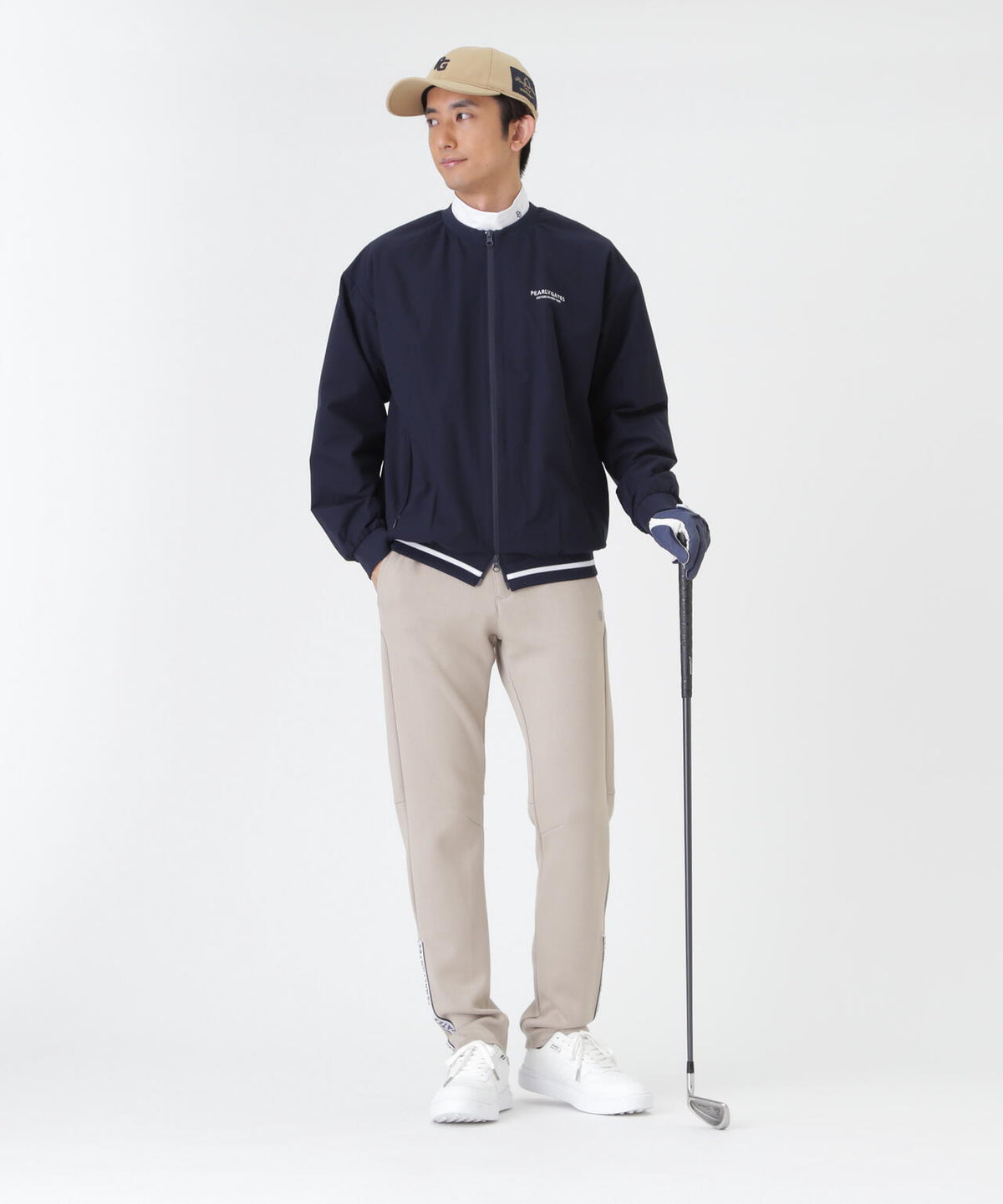 Peメカニカルストレッチ手裏剣ジャガードクルーネックブルゾン (MENS)