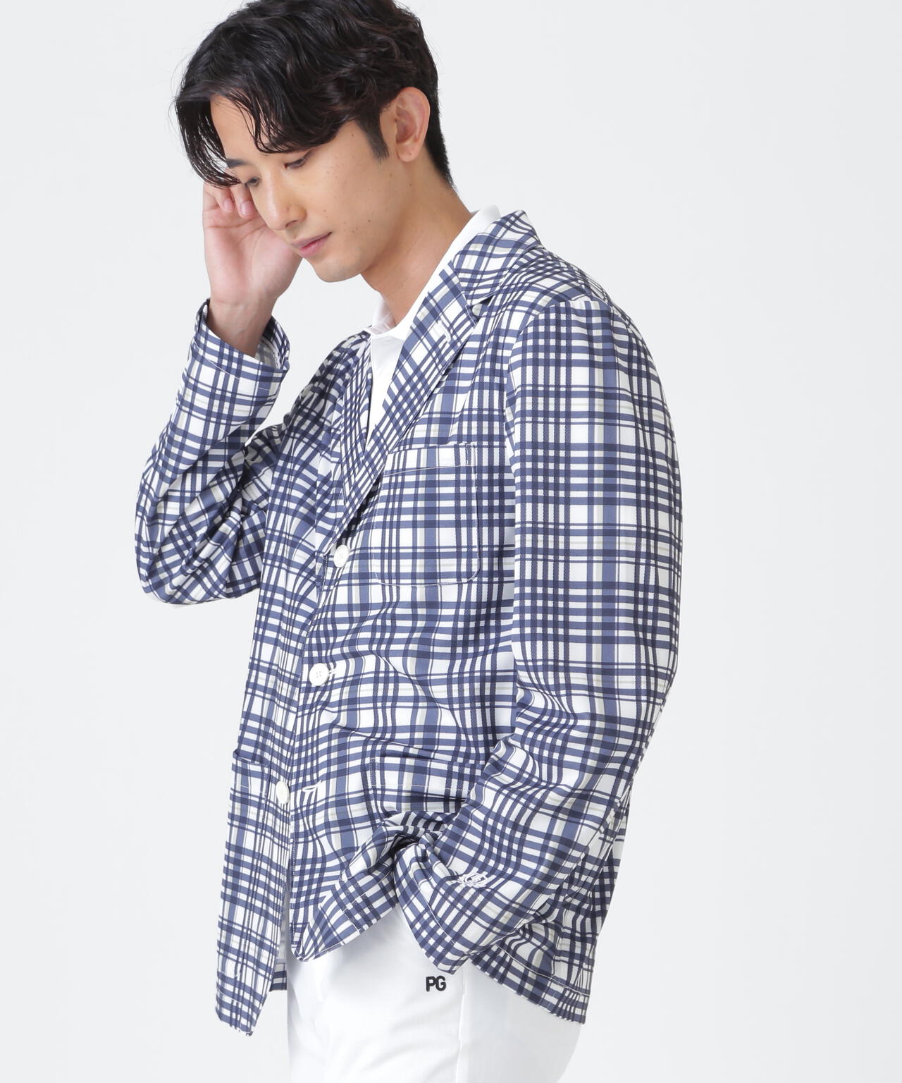 Peストレッチトリコットメッシュジャケット ＜チェック柄＞ (MENS