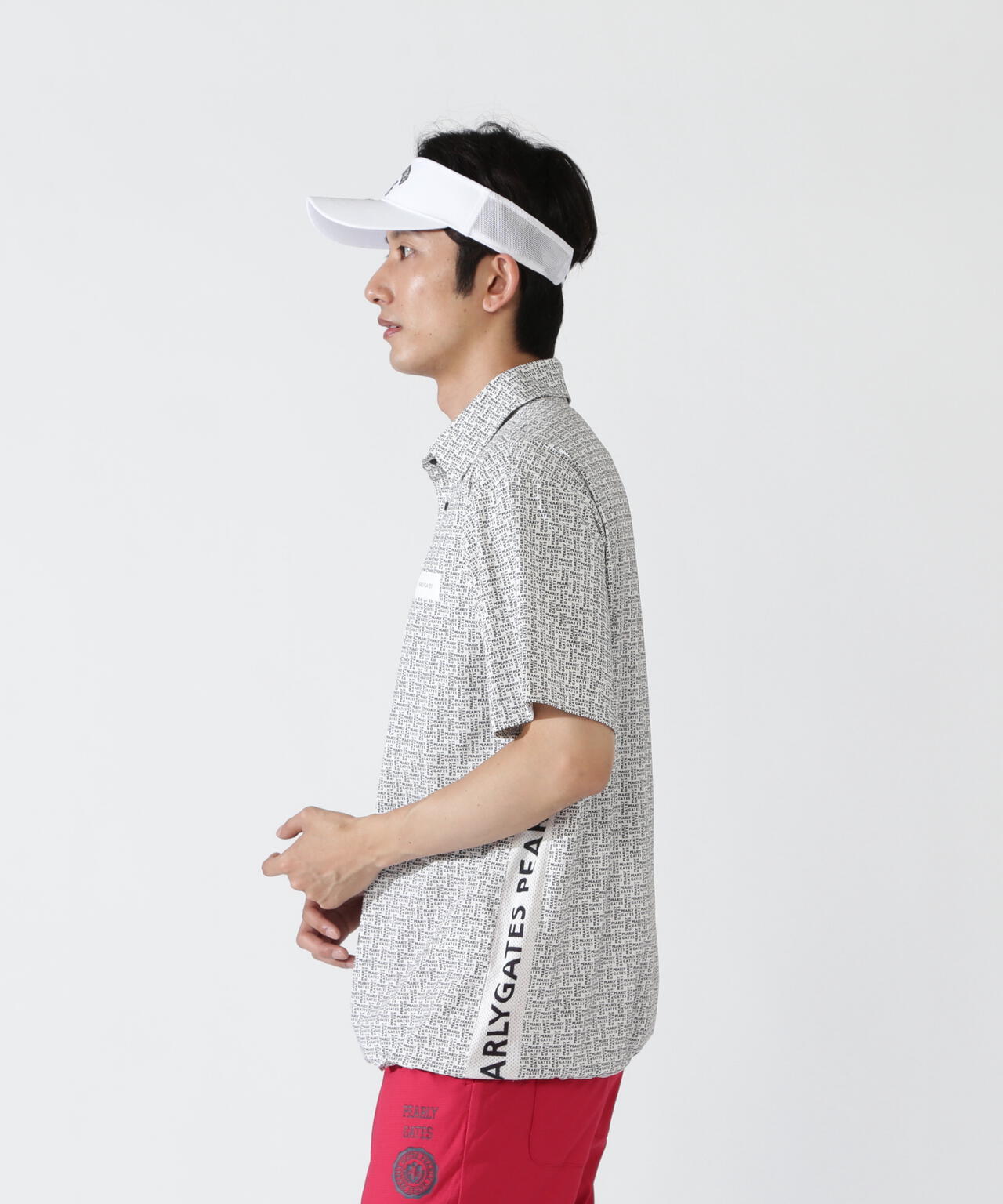 ナイロンアクティブストレッチ×KAZEメッシュ半袖ポロシャツ ＜ロゴ総柄